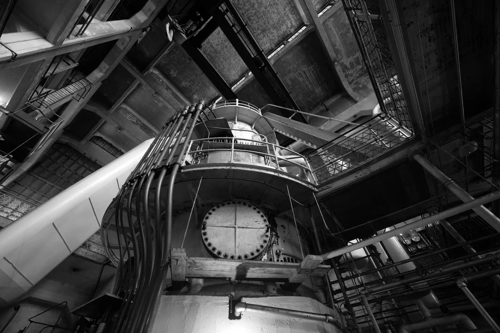 Mechanical room with boilers, pipes and valves