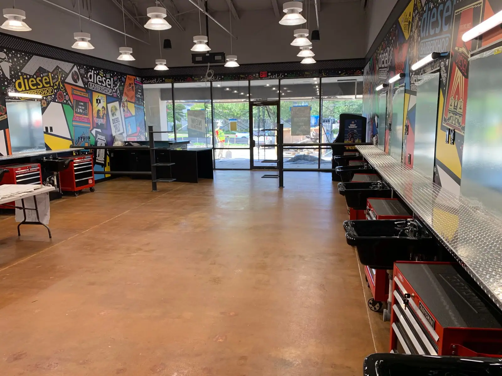 Finished barbershop with stations and a graffiti mural wall